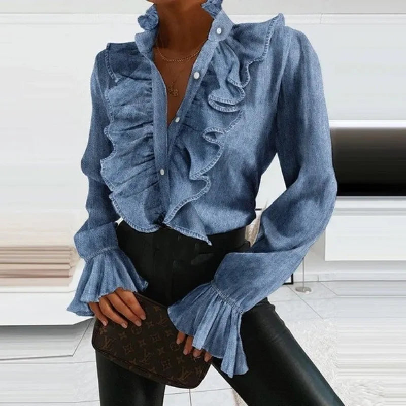 Blouse À Volants Avec Manches Longues Pour Femme | Idéale Pour Le Quotidien