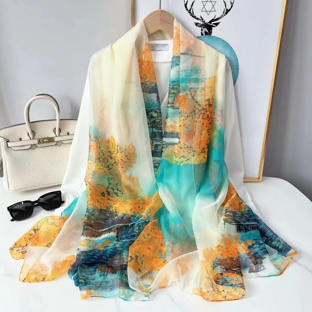 Écharpe Légère À Motif Paysage Pour Femmes | Idéale Pour Le Printemps Et L’Été