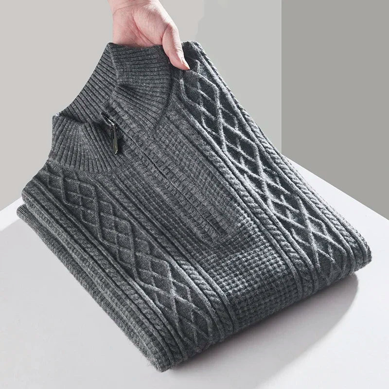 Pull En Maille À Motif Câble Vertical Avec Fermeture Quart De Zip Pour Homme | Idéal Pour Tenue Quotidienne