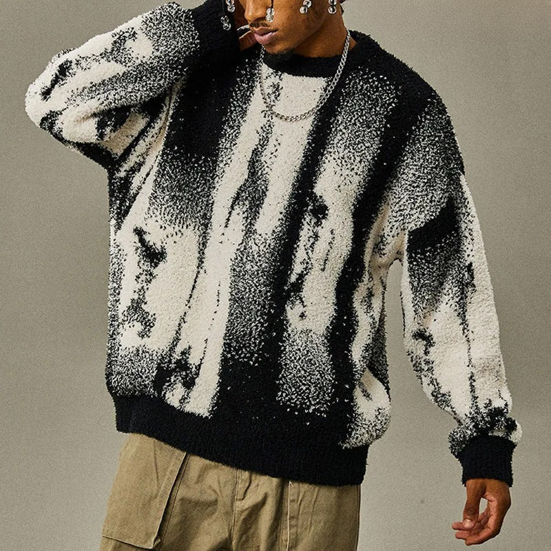 Pull En Maille À Motif Abstrait Avec Finitions Côtelées Pour Homme | Idéal Pour Usage Quotidien