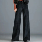 Pantalon à Taille Haute avec Motif Côtelé pour Femme | Idéal pour Tenues Habillées