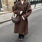 Manteau Long à Col Revers avec Ceinture et Double Boutonnage pour Femme | Idéal pour l’Automne et l’Hiver