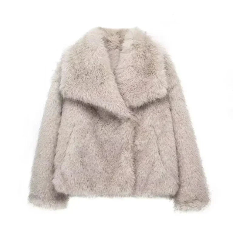 Manteau à Effet Fourrure avec Col Large pour Femmes | Idéal pour l’Hiver