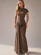 Robe Maxi Avec Encolure Asymétrique Et Dos À Lacets Pour Femme | Idéale Pour Les Événements Et Soirées