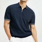 Polo à Manches Courtes avec Fermeture Zippée et Détails Rayés pour Homme | Idéal pour le Quotidien