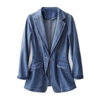 Blazer en Denim à Revers Cranté pour Femme | Idéal pour Usage Quotidien et Mi-Saison