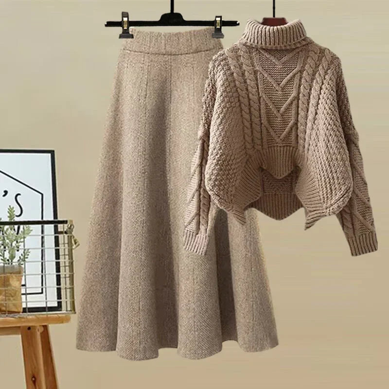 Ensemble Deux Pièces avec Pull Col Montant et Jupe Ajustée pour Femmes | Idéal pour les Sorties Décontractées et les Occasions Formelles