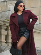 Manteau Long à Col Revers avec Double Boutonnage et Ceinture pour Femme | Idéal pour l’Automne et l’Hiver
