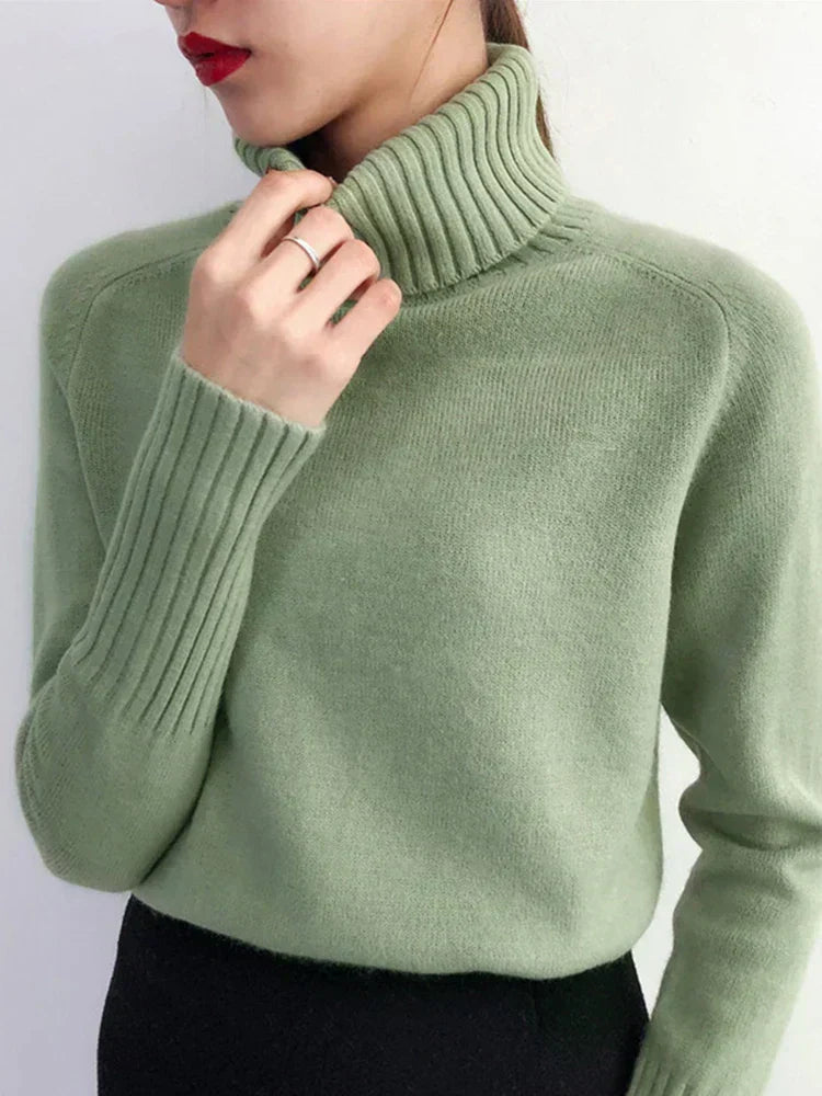 Pull à Manches Longues en Maille Côtelée avec Col Roulé pour Femmes | Idéal pour l’Hiver