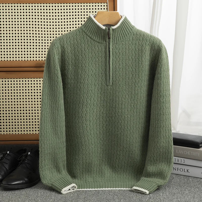 Pull En Maille Avec Col Demi-Zip Et Détails Côtelés En Zigzag Pour Homme | Idéal Pour La Superposition Quotidienne