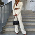 Ensemble Blazer Court À Manches Longues Et Pantalon Taille Haute Pour Femme | Idéal Pour Le Travail Et Les Événements