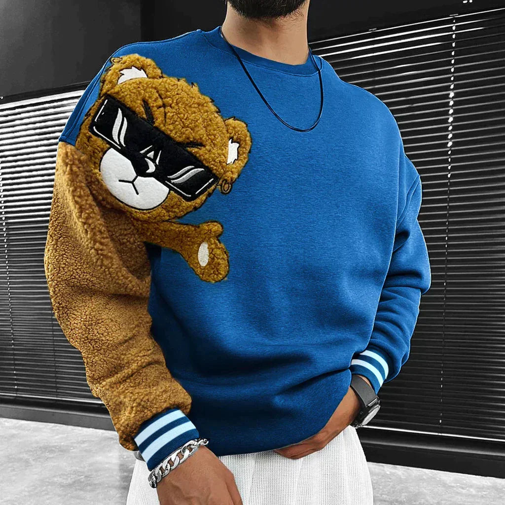 Sweat À Manches Contrastées Avec Motif Ours Pour Homme | Idéal Pour La Saison Automne-Hiver