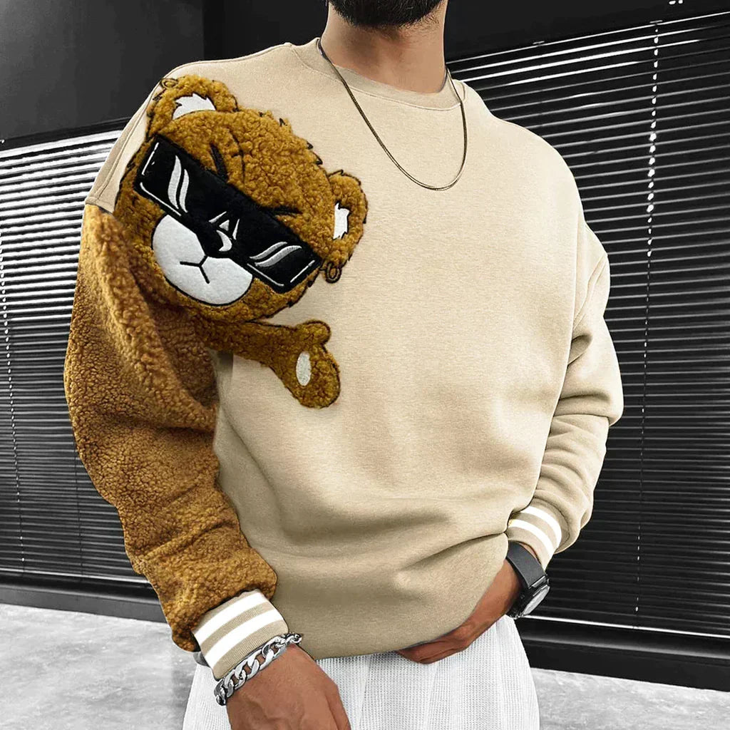 Sweat À Manches Contrastées Avec Motif Ours Pour Homme | Idéal Pour La Saison Automne-Hiver