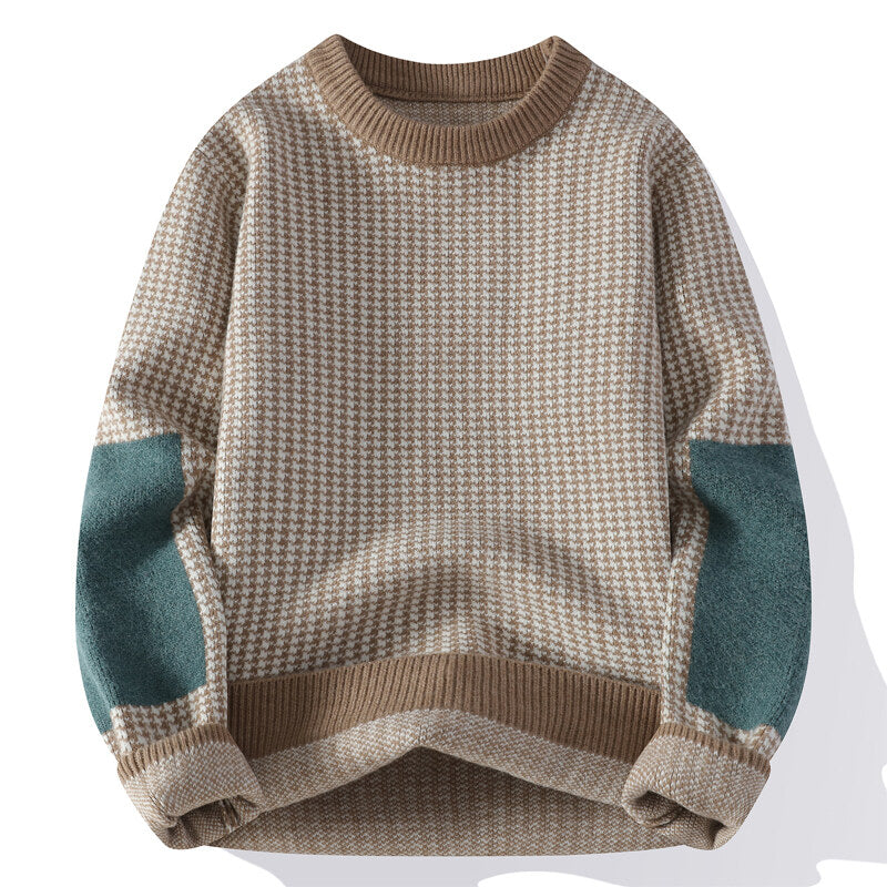 Pull avec Motif Pied-de-Poule et Manches Contrastées pour Adulte | Idéal pour l’Automne et l’Hiv