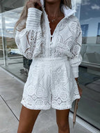 Ensemble Deux Pièces avec Blouse à Manches Longues et Short Taille Haute pour Femme | Idéal pour le Printemps et l'Été