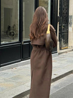 Manteau Long à Col Revers avec Ceinture et Double Boutonnage pour Femme | Idéal pour l’Automne et l’Hiver