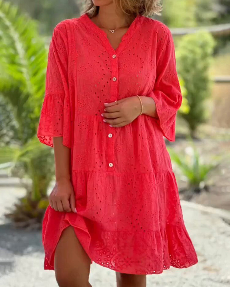 Robe d'Été avec Col en V et Manches Évasées pour Femme | Idéale pour la Saison Chaude