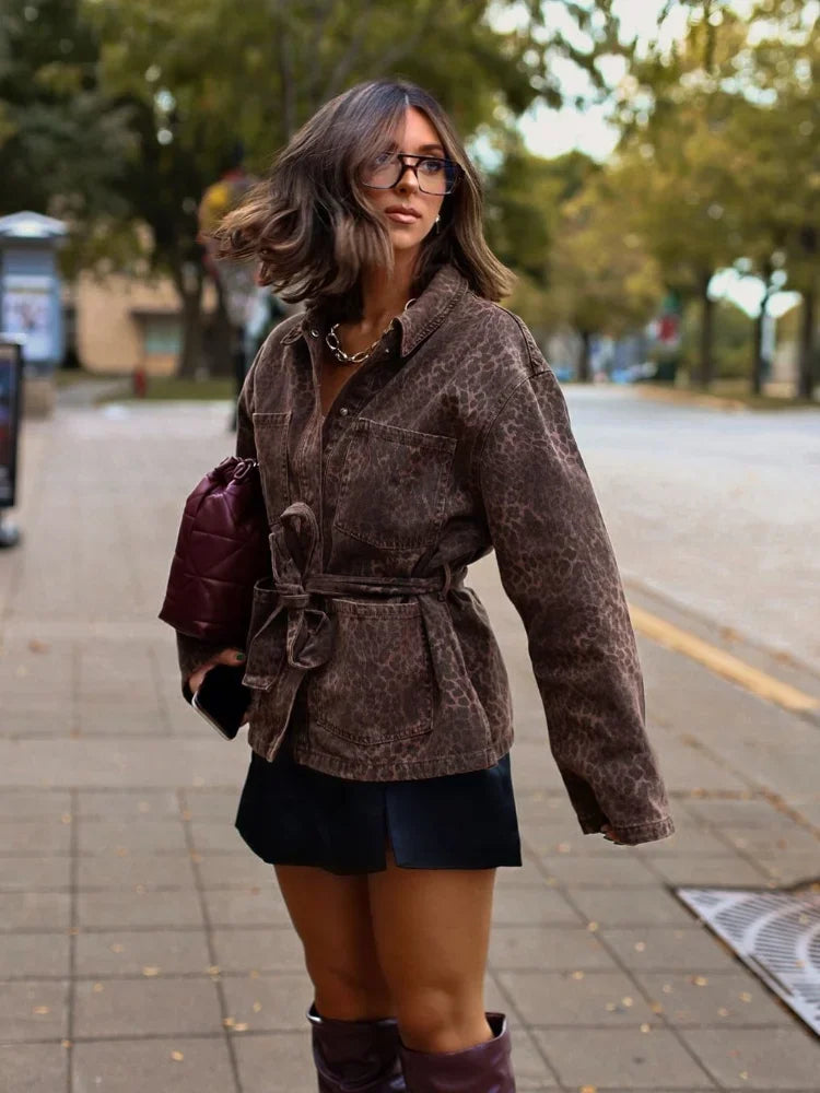 Veste Ceinturée à Imprimé Animal pour Femme | Idéal pour la Mi-Saison et les Sorties Quotidiennes