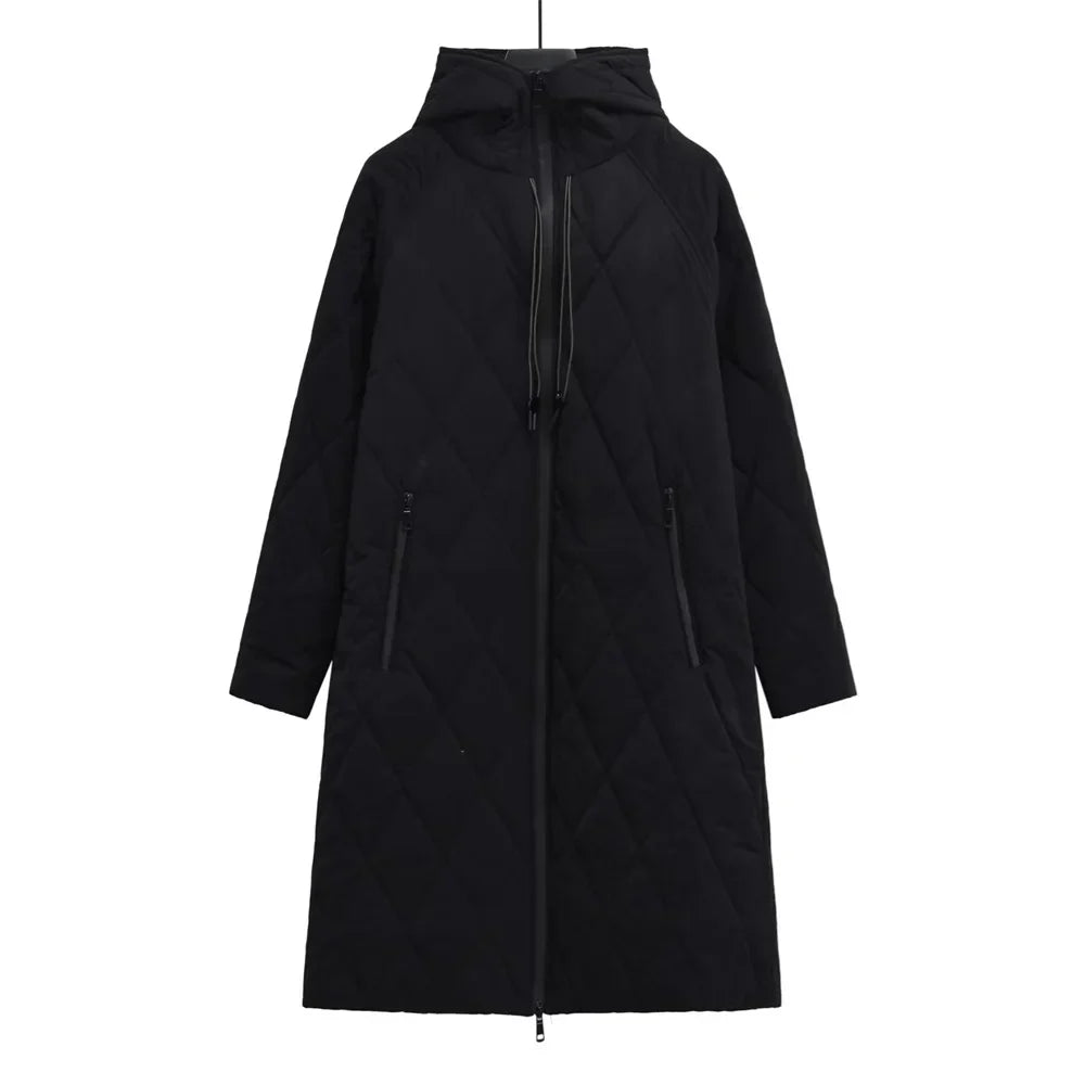 Veste Longue Matelassée avec Capuche Réglable pour Femmes | Idéale pour L’Hiver