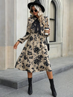Robe Midi à Imprimé Floral avec Col Nœud pour Femme | Idéale pour Occasions Quotidiennes et Événements