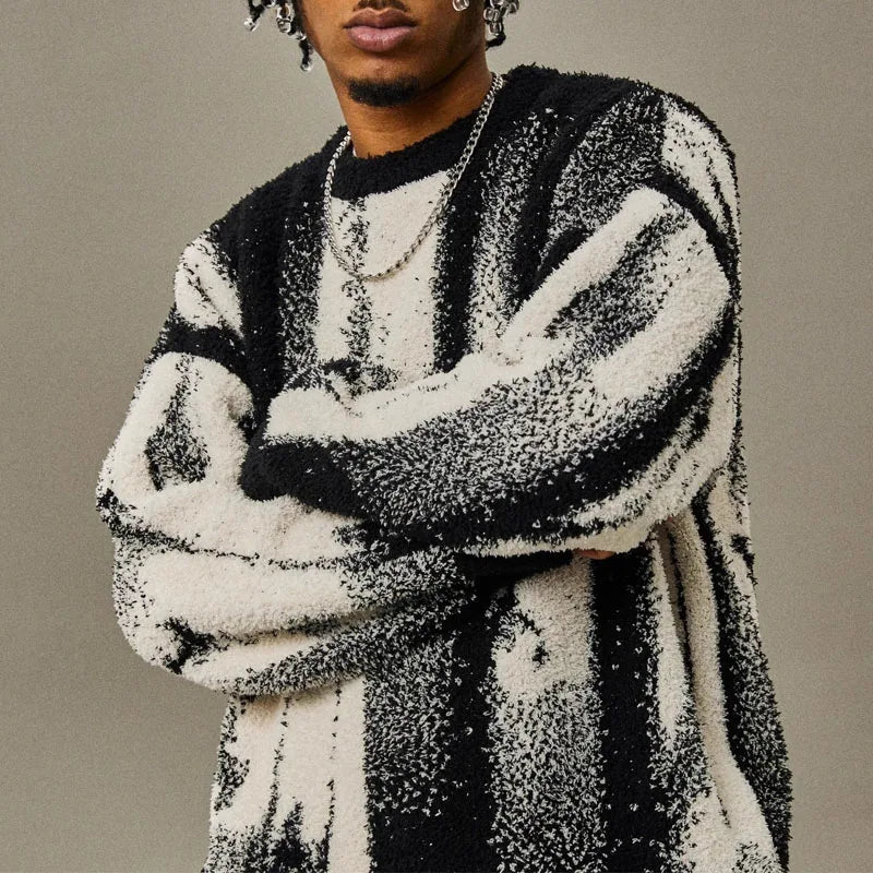 Pull En Maille À Motif Abstrait Avec Finitions Côtelées Pour Homme | Idéal Pour Usage Quotidien