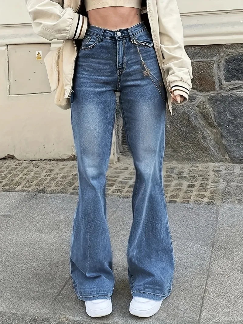 Jean Flare avec Taille Haute et Chaîne Amovible pour Femme | Idéal pour le Quotidien
