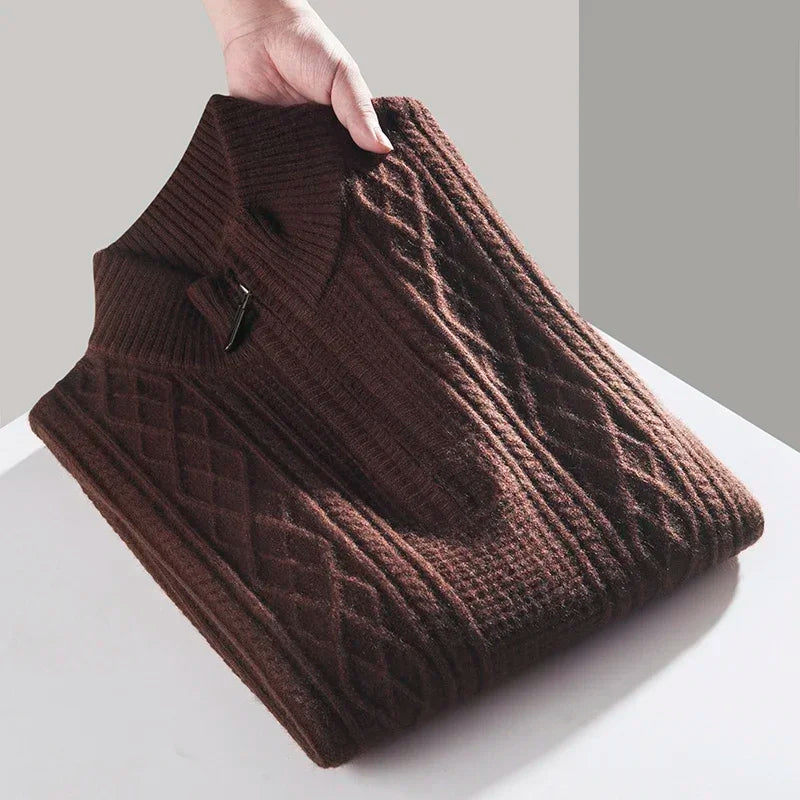 Pull En Maille À Motif Câble Vertical Avec Fermeture Quart De Zip Pour Homme | Idéal Pour Tenue Quotidienne
