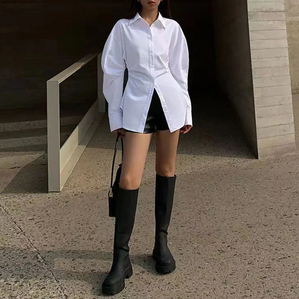 Blouse Oversize Avec Col Chemise Et Nœud Pour Femme | Idéal Pour Les Occasions Professionnelles Et Quotidiennes