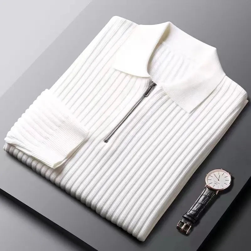 Pull En Maille À Rayures Avec Demi-Zip Et Coupe Ajustée Pour Homme | Idéal Pour Le Quotidien
