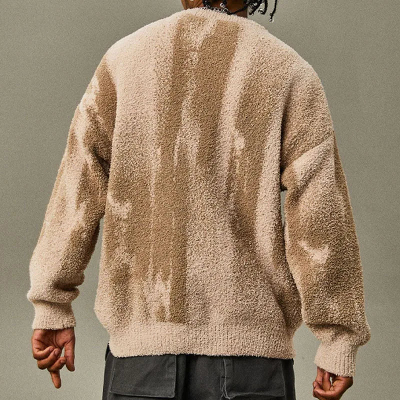 Pull En Maille À Motif Abstrait Avec Finitions Côtelées Pour Homme | Idéal Pour Usage Quotidien