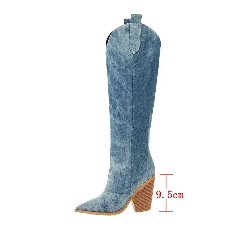 Bottes Cowboy Overknee À Bout Pointu Avec Talon Fin Pour Femmes | Pour Différentes Occasions