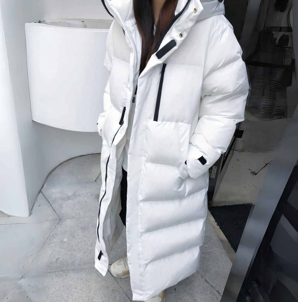 Manteau Long Matelassé avec Capuche et Col Montant pour Femme | Idéal par Temps Froid