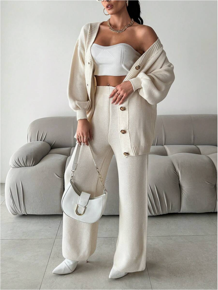 Ensemble Tricoté avec Col en V et Coupe Coordonnée pour Femme | Idéal pour Usage Quotidien