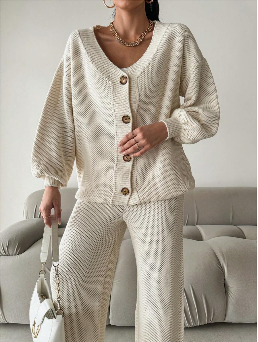Ensemble Tricoté avec Col en V et Coupe Coordonnée pour Femme | Idéal pour Usage Quotidien