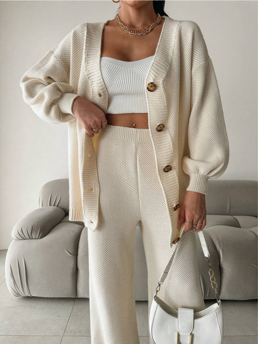 Ensemble Tricoté avec Col en V et Coupe Coordonnée pour Femme | Idéal pour Usage Quotidien