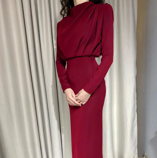 Robe Longue à Manches Longues avec Taille Définie pour Femme | Idéale pour les Occasions Formelles et les Soirées