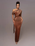 Robe De Soirée Asymétrique Avec Design Une Épaule Et Finition Métallisée Pour Femme | Idéale Pour Événements En Soirée