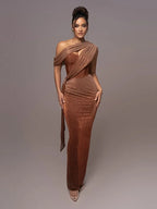 Robe De Soirée Asymétrique Avec Design Une Épaule Et Finition Métallisée Pour Femme | Idéale Pour Événements En Soirée