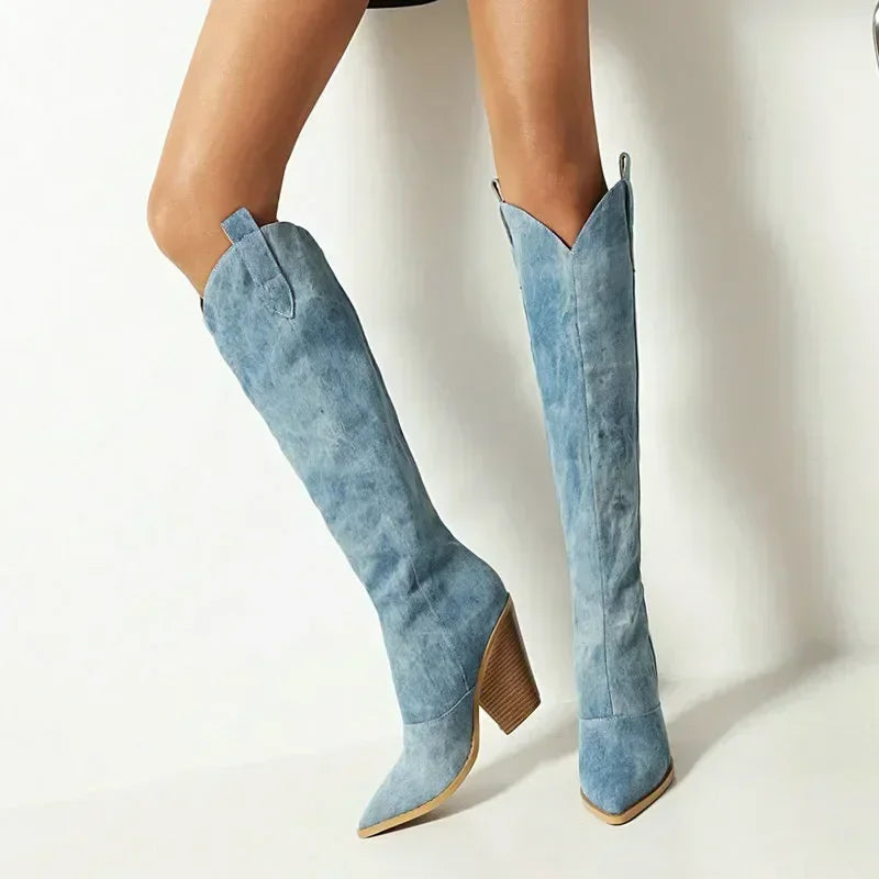 Bottes Cowboy Overknee À Bout Pointu Avec Talon Fin Pour Femmes | Pour Différentes Occasions