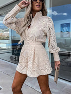 Ensemble Deux Pièces avec Blouse à Manches Longues et Short Taille Haute pour Femme | Idéal pour le Printemps et l'Été