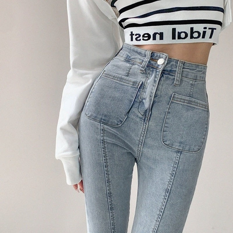 Jean Évasé à Taille Haute pour Femme | Idéal pour Tenues Décontractées et Quotidiennes