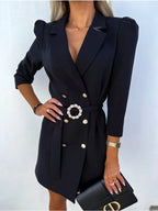 Robe Blazer Avec Fermeture Croisée Et Ceinture À Boucle Pour Femme | Idéale Pour Les Occasions Formelles Et Quotidiennes