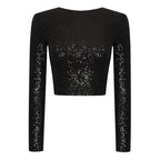 Haut Court à Manches Longues avec Détails à Sequins pour Femme | Idéal pour les Soirées et Sorties