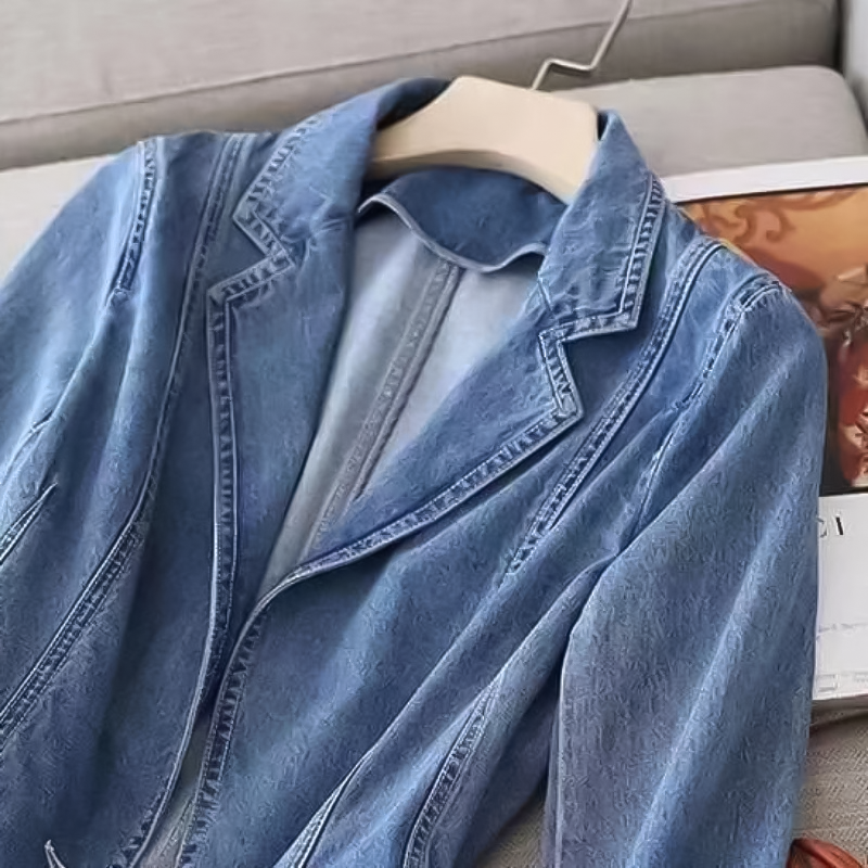 Blazer en Denim à Revers Cranté pour Femme | Idéal pour Usage Quotidien et Mi-Saison