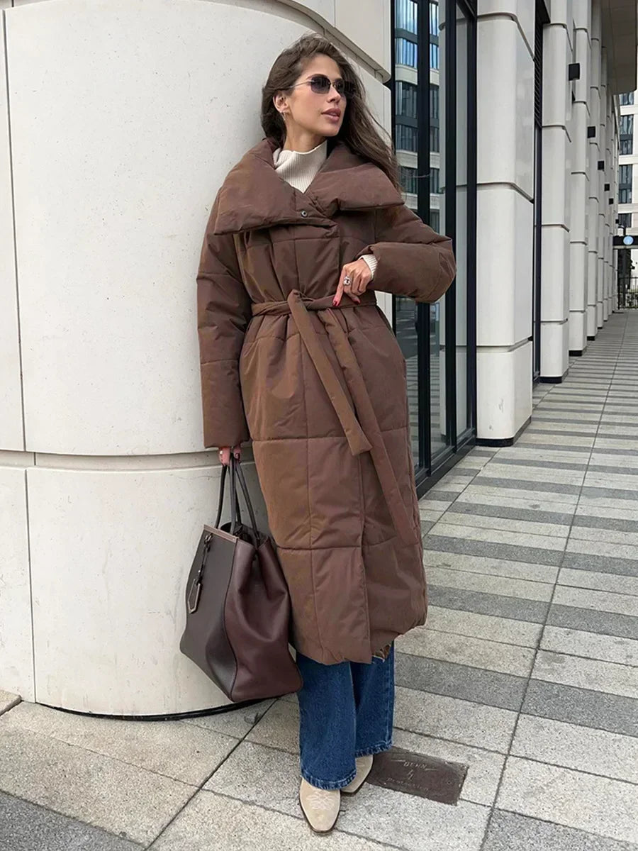 Manteau Parka Long Matelassé avec Ceinture pour Femme | Idéal pour l’Hiver