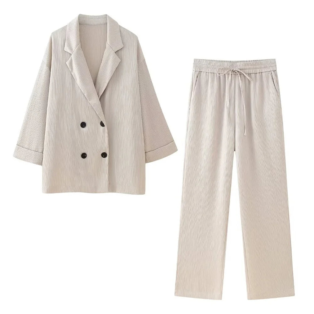 Ensemble Blazer Et Pantalon Avec Effet Crinkle Pour Femme | Idéal Pour Occasions Formelles