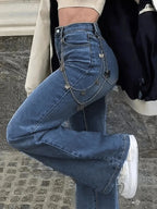 Jean Flare avec Taille Haute et Chaîne Amovible pour Femme | Idéal pour le Quotidien