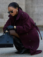 Manteau Long à Col Revers avec Double Boutonnage et Ceinture pour Femme | Idéal pour l’Automne et l’Hiver
