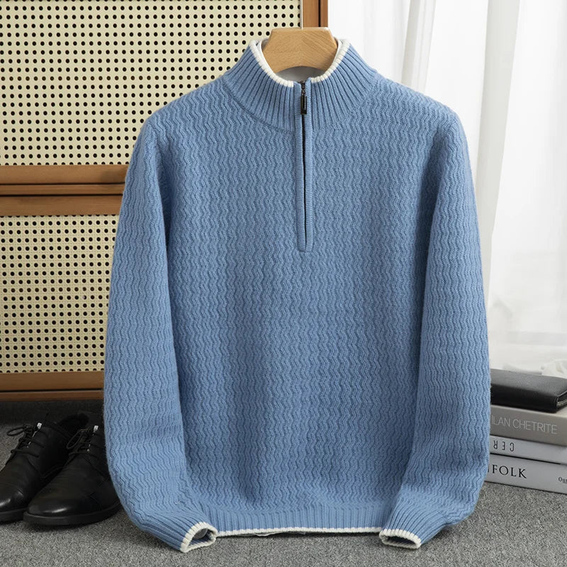 Pull En Maille Avec Col Demi-Zip Et Détails Côtelés En Zigzag Pour Homme | Idéal Pour La Superposition Quotidienne