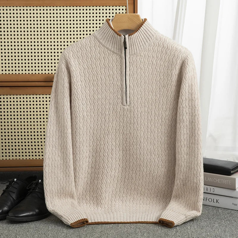 Pull En Maille Avec Col Demi-Zip Et Détails Côtelés En Zigzag Pour Homme | Idéal Pour La Superposition Quotidienne